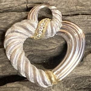 Judith Ripka Open Heart Pendant Two Tone with Cz's